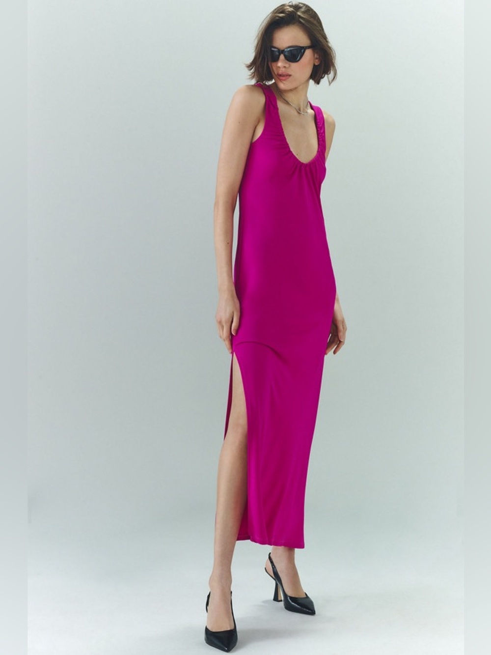 Anthropologie Magenta Scoop-Neck Maxi Dress